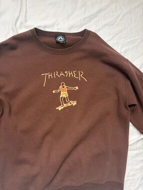 Thrasher Brown Crewneck Sweatshirt with Subtle Graphic